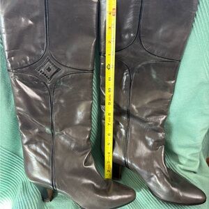 Bally Dark Brown Stacked Leather Heeled Boots Made In Italy Women’s Size 10